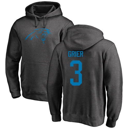 Carolina Panthers Men Ash Will Grier One Color NFL Football #3 Pullover Hoodie Sweatshirts->nfl t-shirts->Sports Accessory